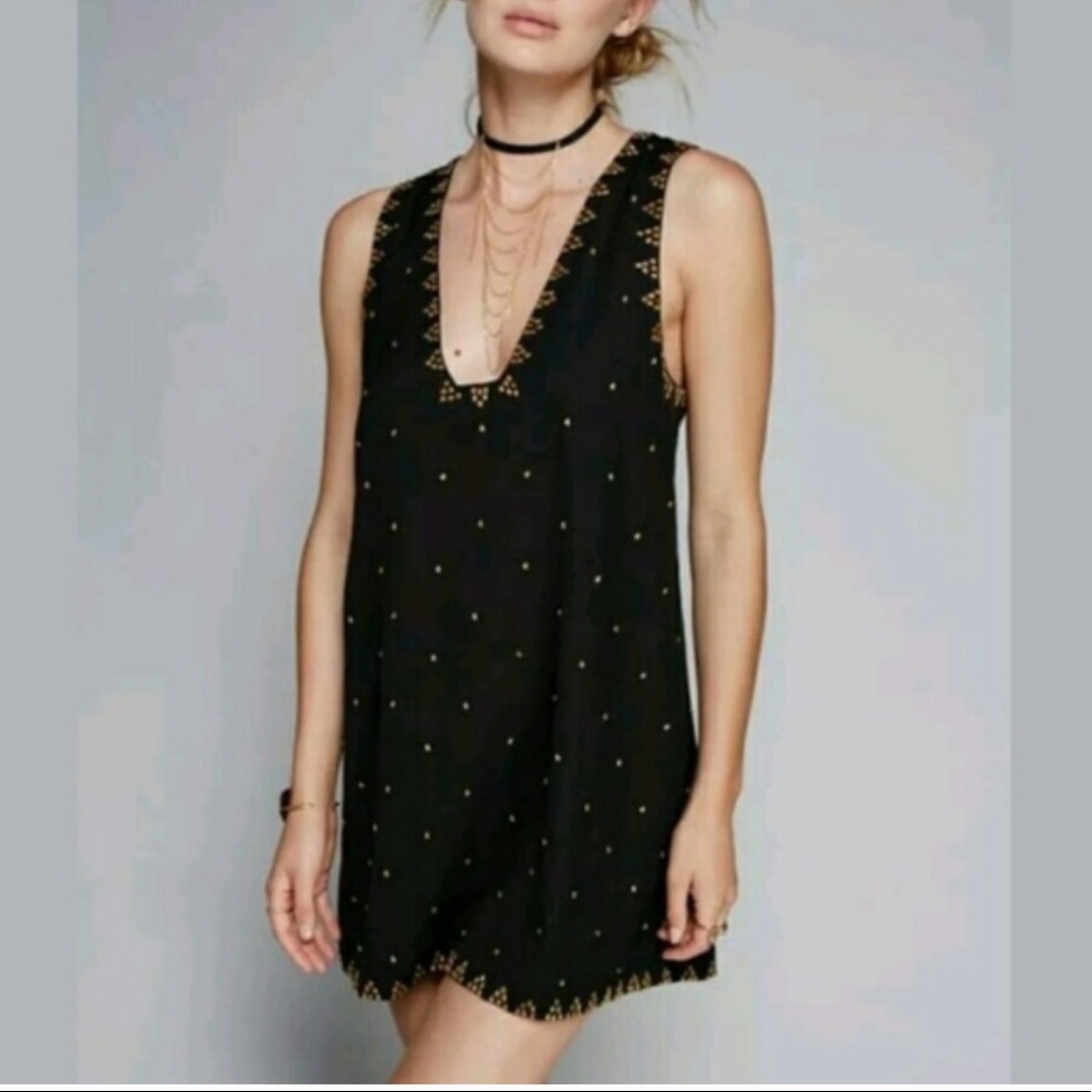 Free People Black Gold Soho Studded Shift Dress